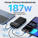 Load image into Gallery viewer, JUOVI 187W Laptop Power Bank 25000mAh Portable Charger with Detachable USB-C Cable