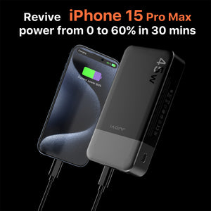 J2621 Power Bank Portable Charger,20000mAh 45W PD QC 3.0 Fast Charging Battery Pack,with LED Display,2 USB-C,2 USB-A for iPhone 15 14 13,Tablet, MacBook, Galaxy, iPad, Black